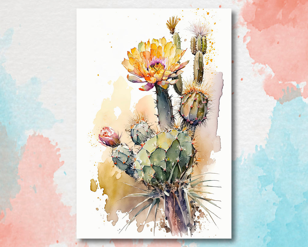 Cactus Plant Flower Print Watercolor Painting Botanical Wall Art Southwest Artwork Gift Rustic Desert Home Decor