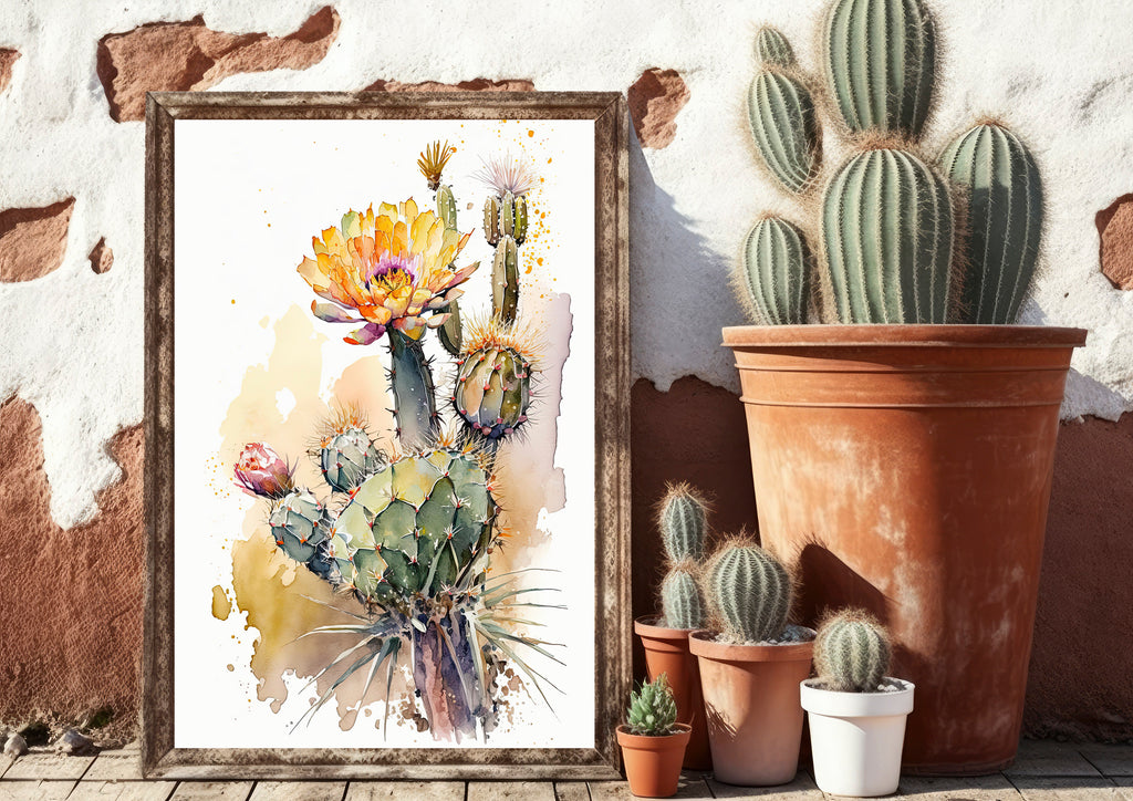 Cactus Plant Flower Print Watercolor Painting Botanical Wall Art Southwest Artwork Gift Rustic Desert Home Decor