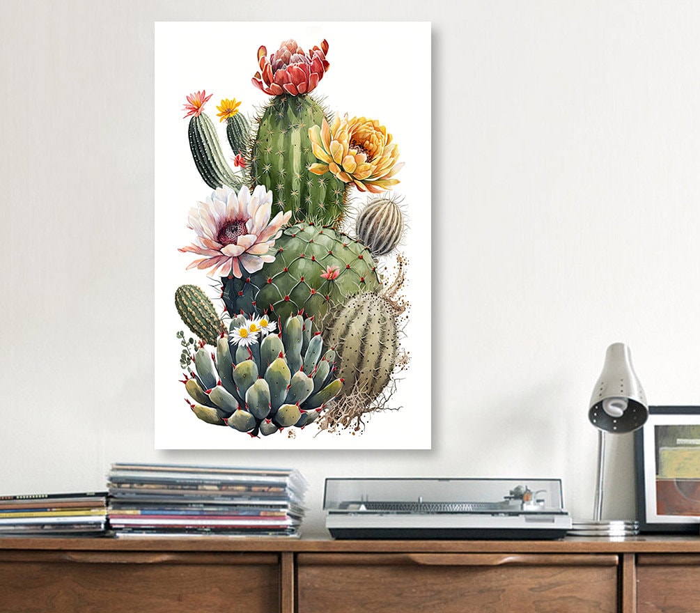 Cactus Plant Flower Print Watercolor Painting Botanical Wall Art Southwest Artwork Gift Rustic Desert Home Decor