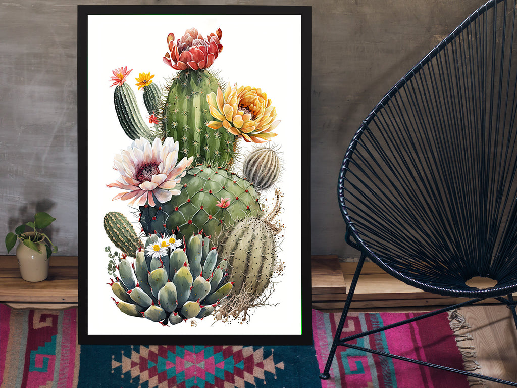 Cactus Plant Flower Print Watercolor Painting Botanical Wall Art Southwest Artwork Gift Rustic Desert Home Decor