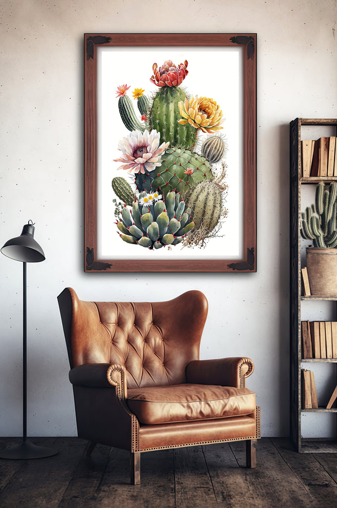 Cactus Plant Flower Print Watercolor Painting Botanical Wall Art Southwest Artwork Gift Rustic Desert Home Decor