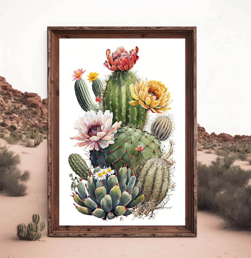 Cactus Plant Flower Print Watercolor Painting Botanical Wall Art Southwest Artwork Gift Rustic Desert Home Decor