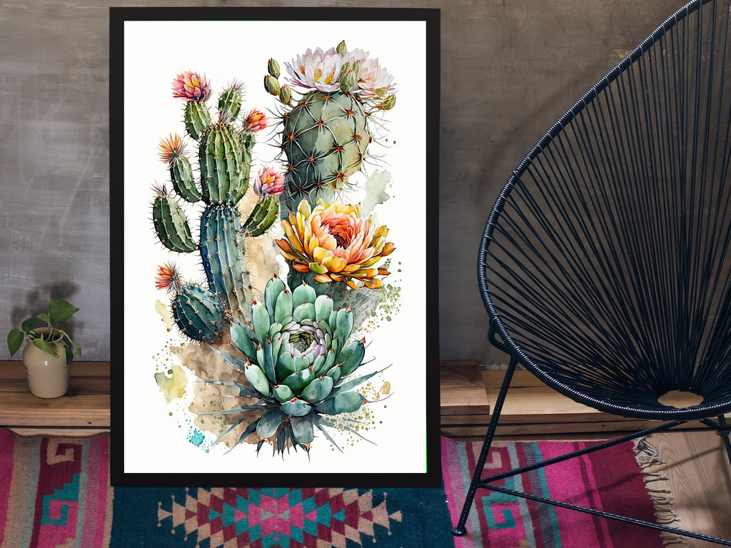 Cactus Plant Flower Print Watercolor Painting Botanical Wall Art Southwest Artwork Gift Rustic Desert Home Decor