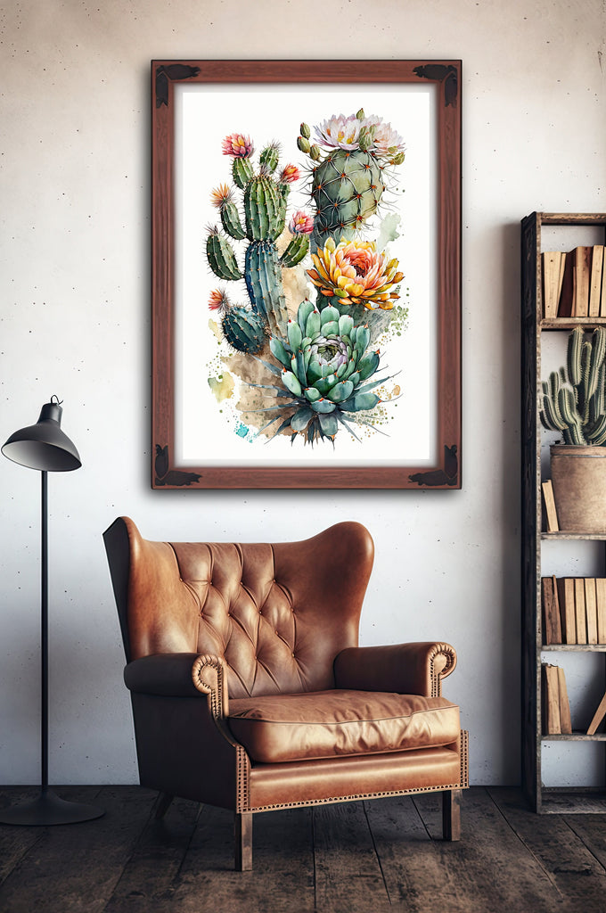 Cactus Plant Flower Print Watercolor Painting Botanical Wall Art Southwest Artwork Gift Rustic Desert Home Decor