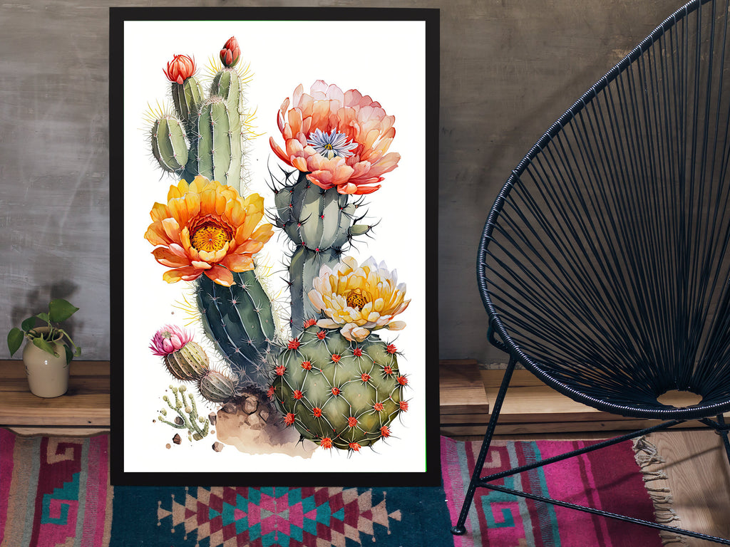 Cactus Plant Flower Print Watercolor Painting Botanical Wall Art Southwest Artwork Gift Rustic Desert Home Decor