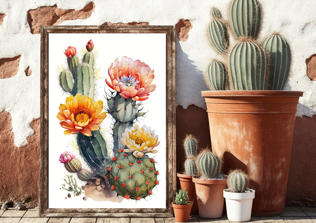 Cactus Plant Flower Print Watercolor Painting Botanical Wall Art Southwest Artwork Gift Rustic Desert Home Decor