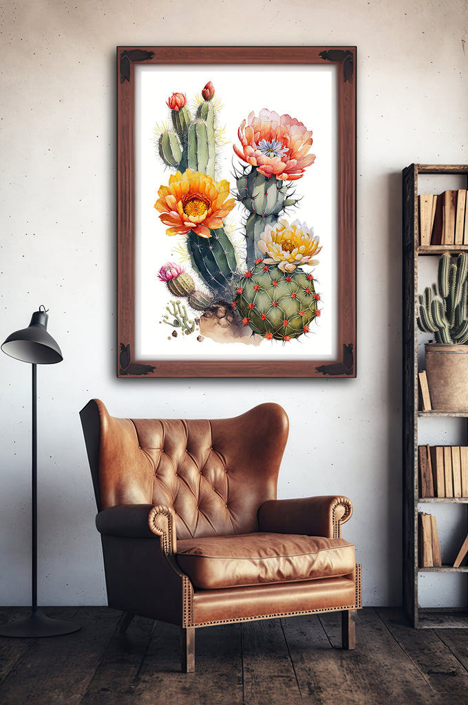 Cactus Plant Flower Print Watercolor Painting Botanical Wall Art Southwest Artwork Gift Rustic Desert Home Decor