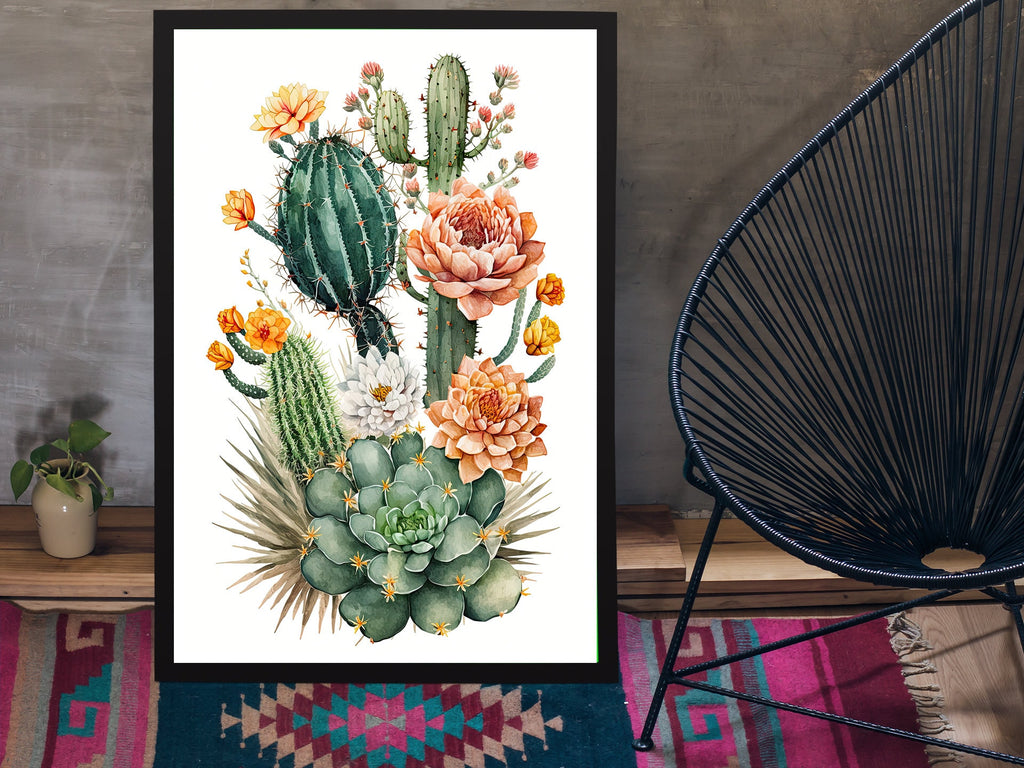 Cactus Plant Flower Print Watercolor Painting Botanical Wall Art Southwest Artwork Gift Rustic Desert Home Decor