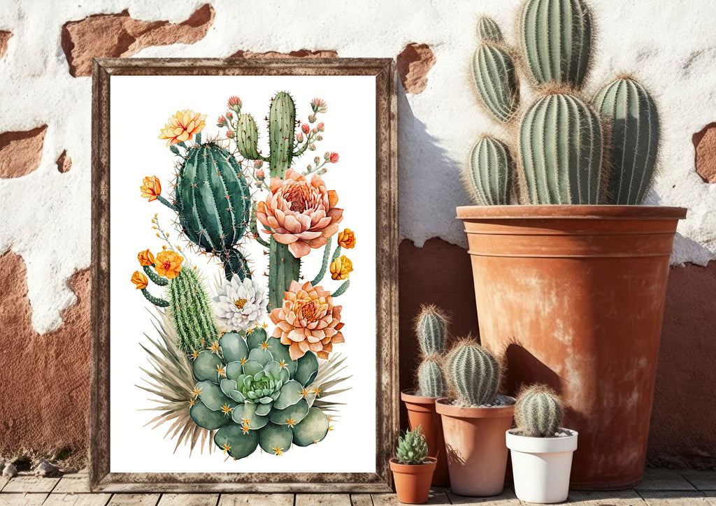 Cactus Plant Flower Print Watercolor Painting Botanical Wall Art Southwest Artwork Gift Rustic Desert Home Decor