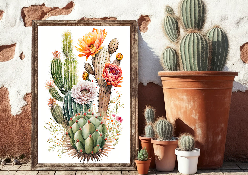 Cactus Plant Flower Print Watercolor Painting Botanical Wall Art Southwest Artwork Gift Rustic Desert Home Decor