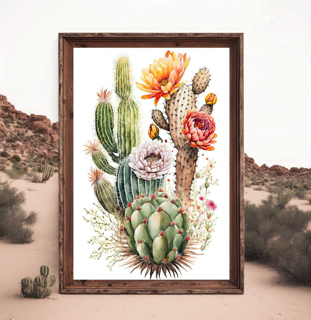 Cactus Plant Flower Print Watercolor Painting Botanical Wall Art Southwest Artwork Gift Rustic Desert Home Decor