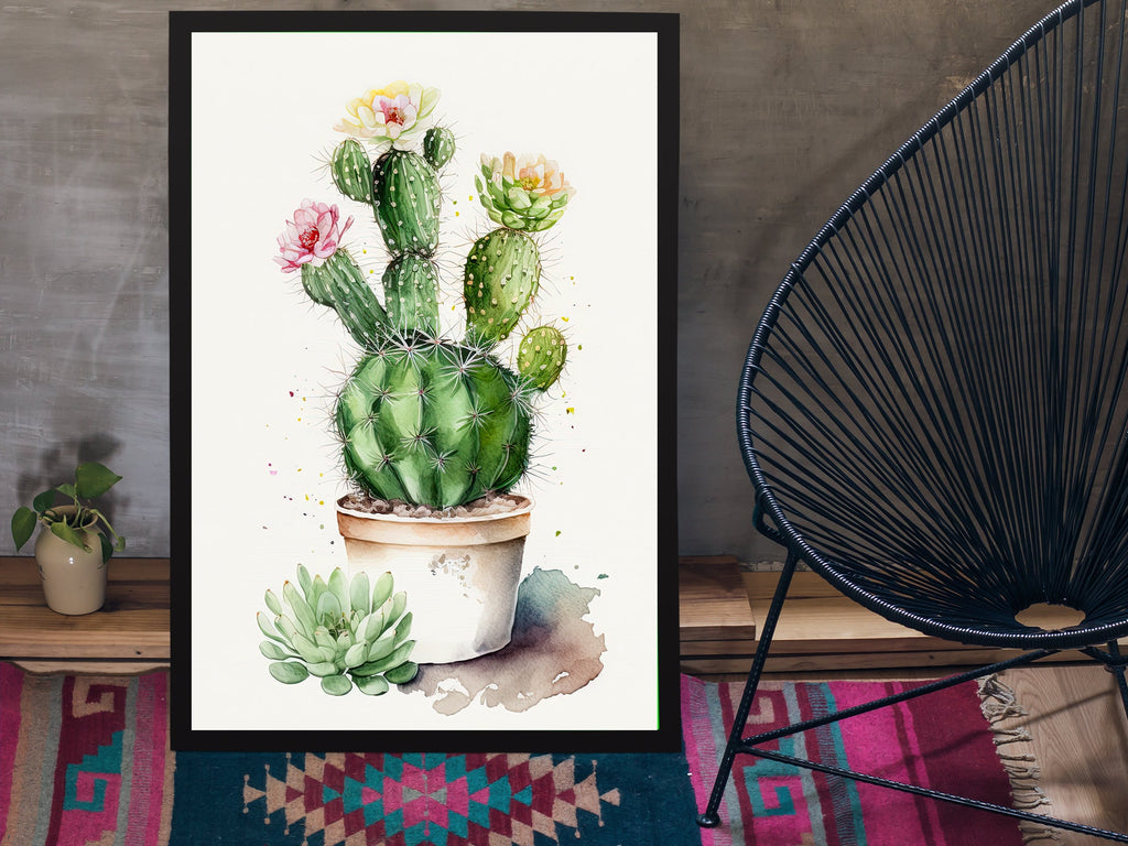 Cactus Plant Flower Print Watercolor Painting Botanical Wall Art Southwest Artwork Gift Rustic Desert Home Decor