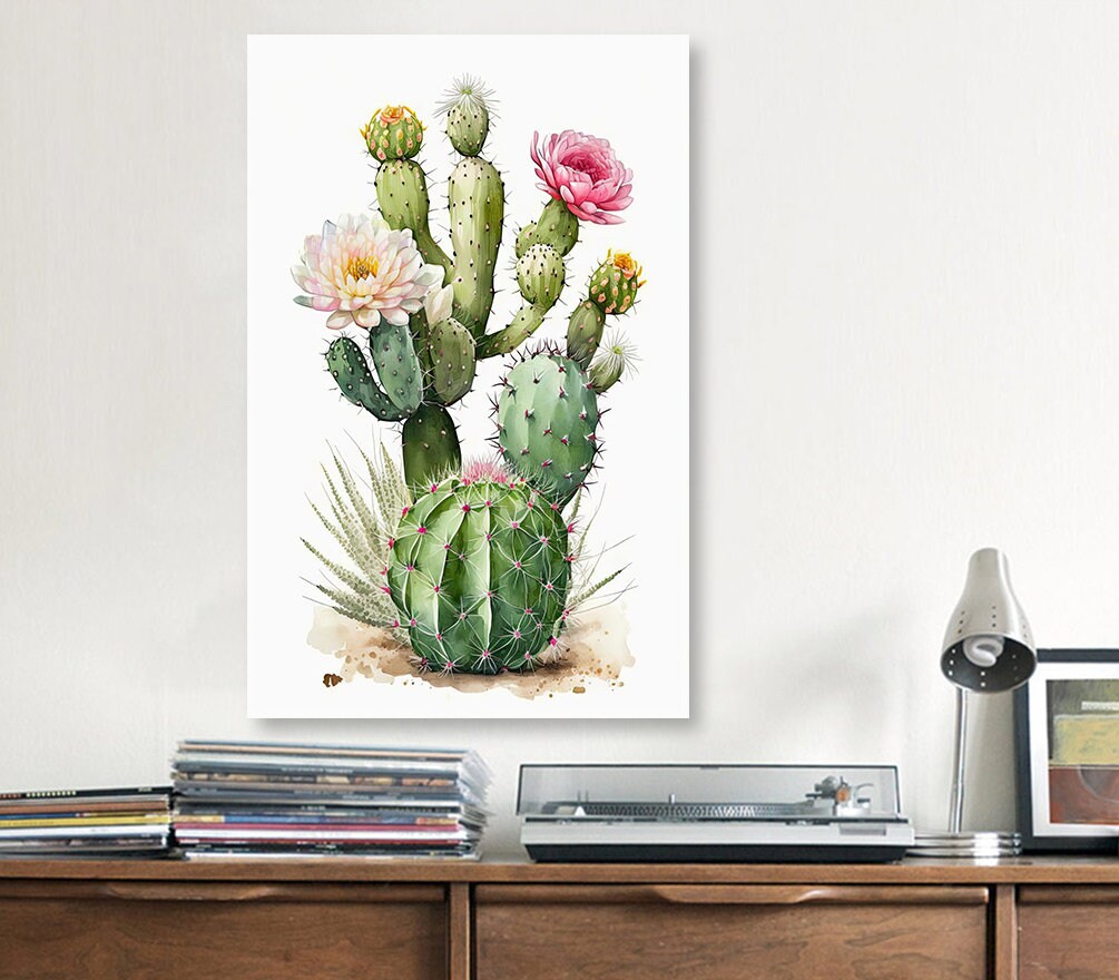 Cactus Plant Flower Print Watercolor Painting Botanical Wall Art Southwest Artwork Gift Rustic Desert Home Decor