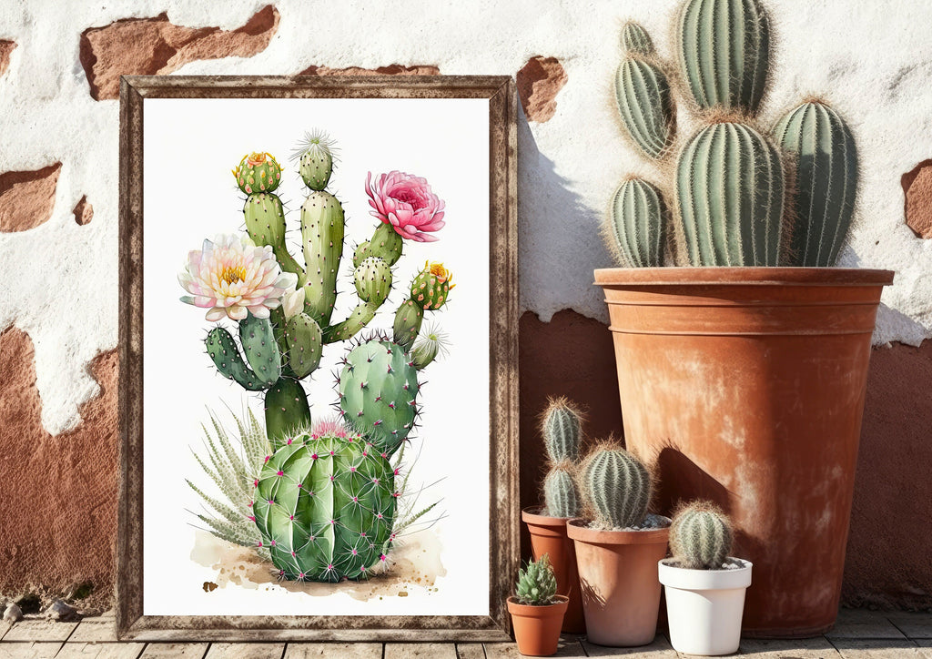 Cactus Plant Flower Print Watercolor Painting Botanical Wall Art Southwest Artwork Gift Rustic Desert Home Decor