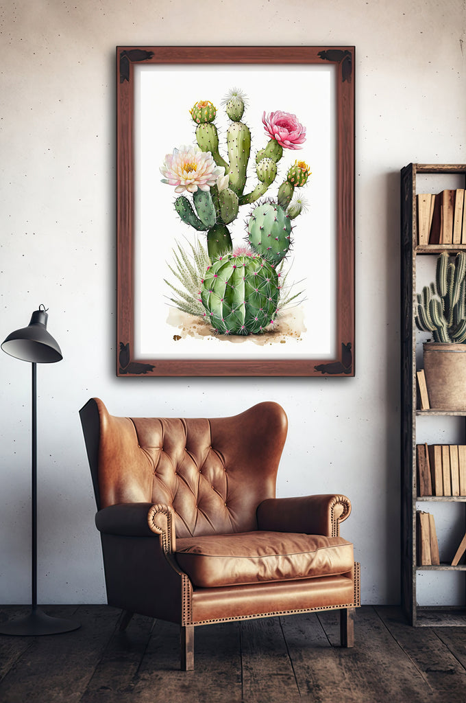 Cactus Plant Flower Print Watercolor Painting Botanical Wall Art Southwest Artwork Gift Rustic Desert Home Decor