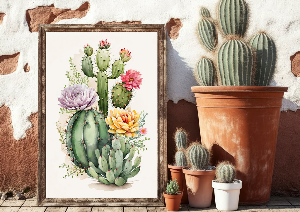 Cactus Plant Flower Print Watercolor Painting Botanical Wall Art Southwest Artwork Gift Rustic Desert Home Decor