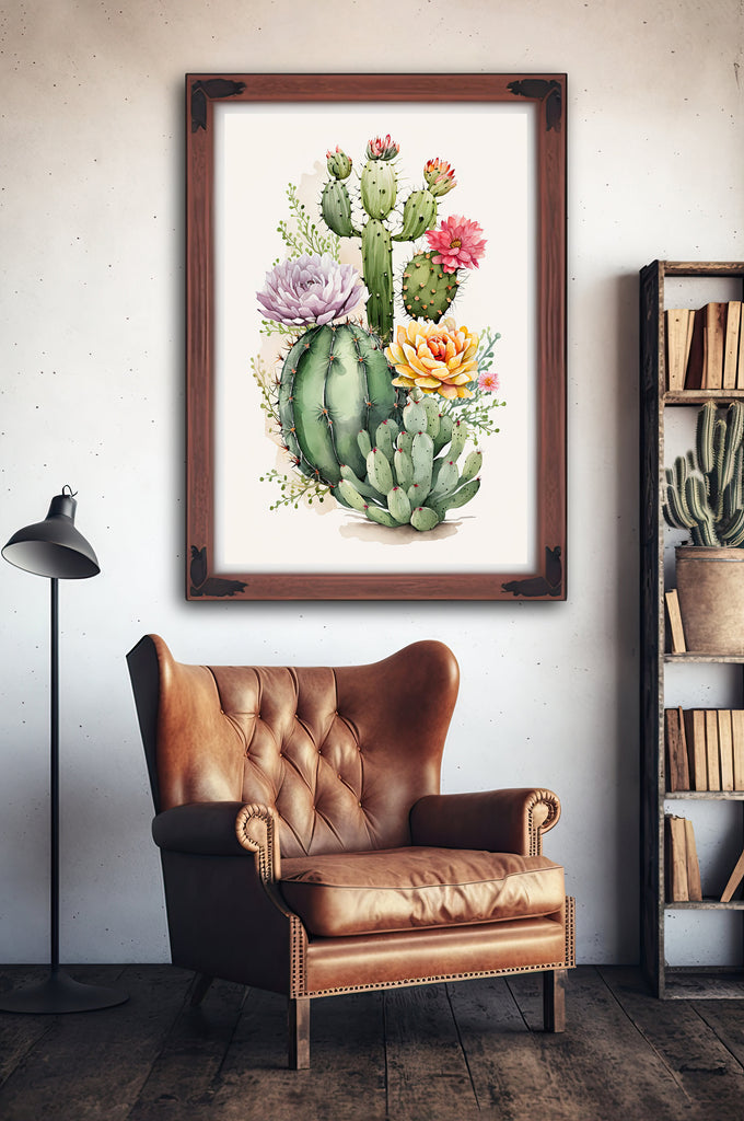 Cactus Plant Flower Print Watercolor Painting Botanical Wall Art Southwest Artwork Gift Rustic Desert Home Decor