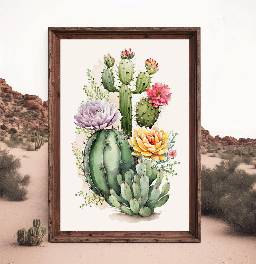 Cactus Plant Flower Print Watercolor Painting Botanical Wall Art Southwest Artwork Gift Rustic Desert Home Decor