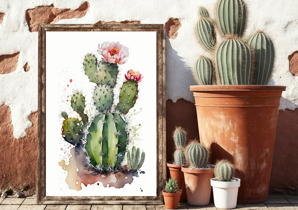 Cactus Plant Flower Print Watercolor Painting Botanical Wall Art Southwest Artwork Gift Rustic Desert Home Decor