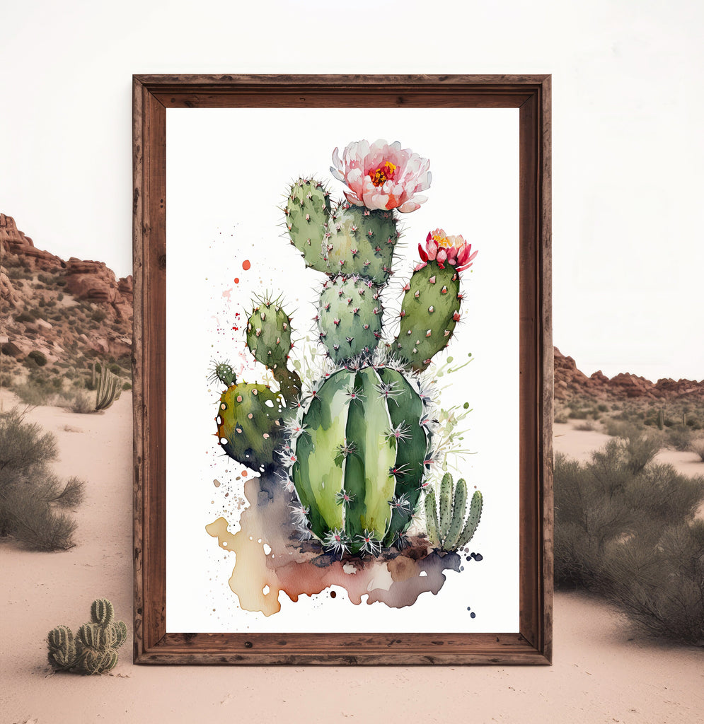 Cactus Plant Flower Print Watercolor Painting Botanical Wall Art Southwest Artwork Gift Rustic Desert Home Decor