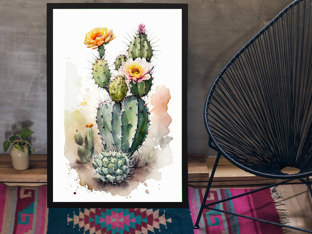 Cactus Plant Flower Print Watercolor Painting Botanical Wall Art Southwest Artwork Gift Rustic Desert Home Decor