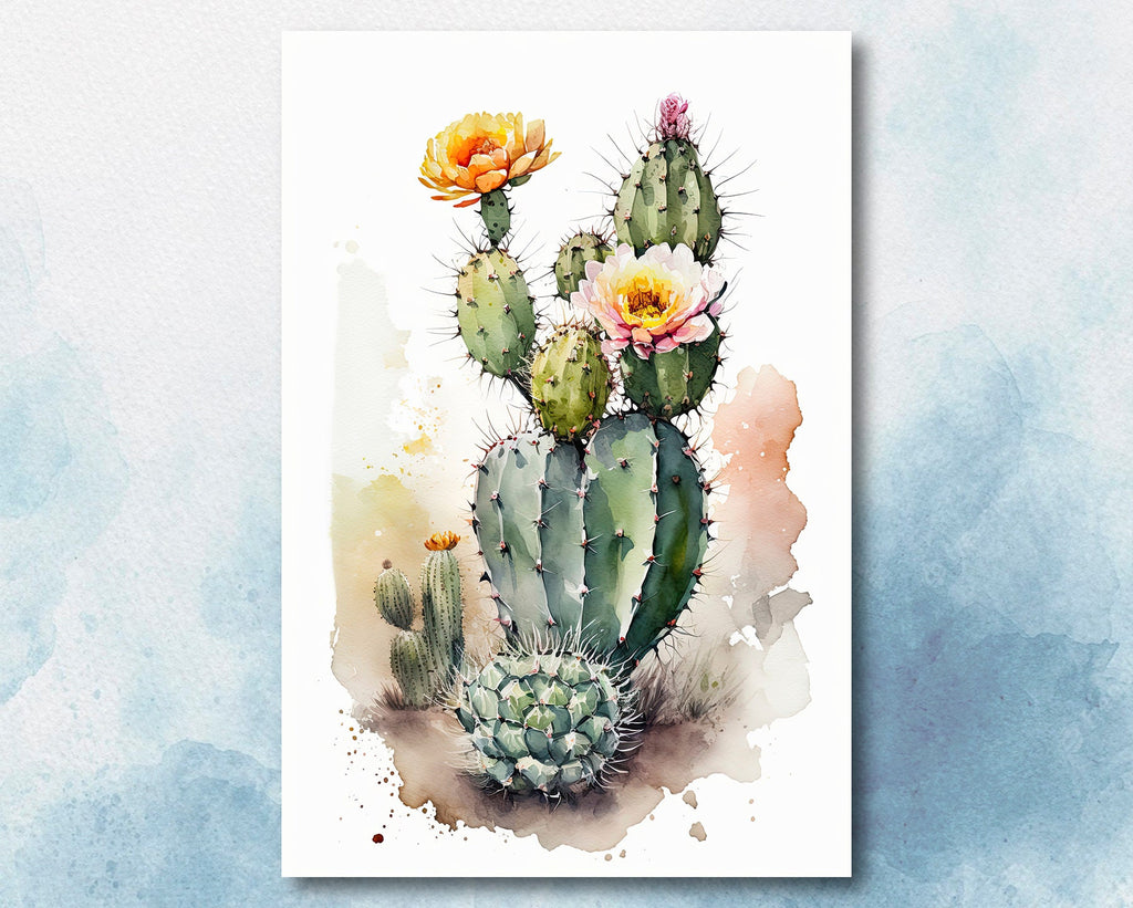 Cactus Plant Flower Print Watercolor Painting Botanical Wall Art Southwest Artwork Gift Rustic Desert Home Decor