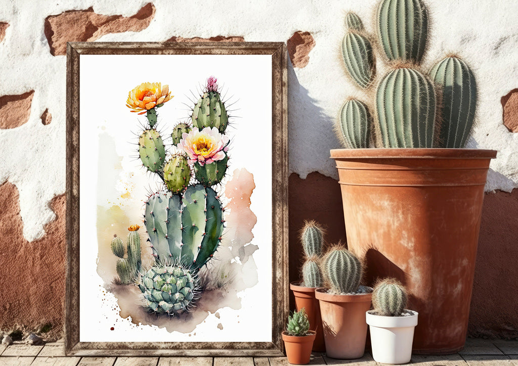 Cactus Plant Flower Print Watercolor Painting Botanical Wall Art Southwest Artwork Gift Rustic Desert Home Decor