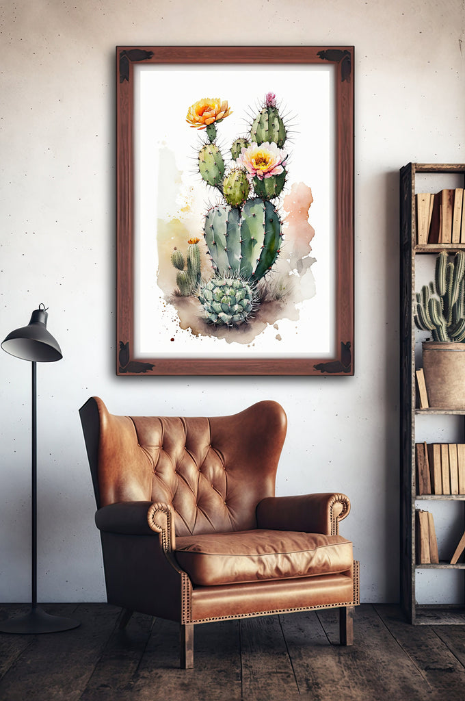 Cactus Plant Flower Print Watercolor Painting Botanical Wall Art Southwest Artwork Gift Rustic Desert Home Decor