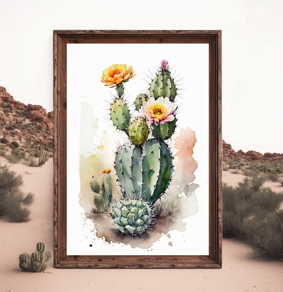 Cactus Plant Flower Print Watercolor Painting Botanical Wall Art Southwest Artwork Gift Rustic Desert Home Decor