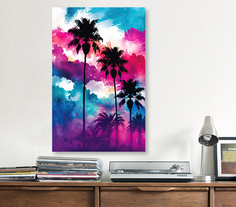 Palm Tree Sunset Art Print Watercolor Coastal Wall Art Nature Inspired Gift Tropical Beach House Home Decor