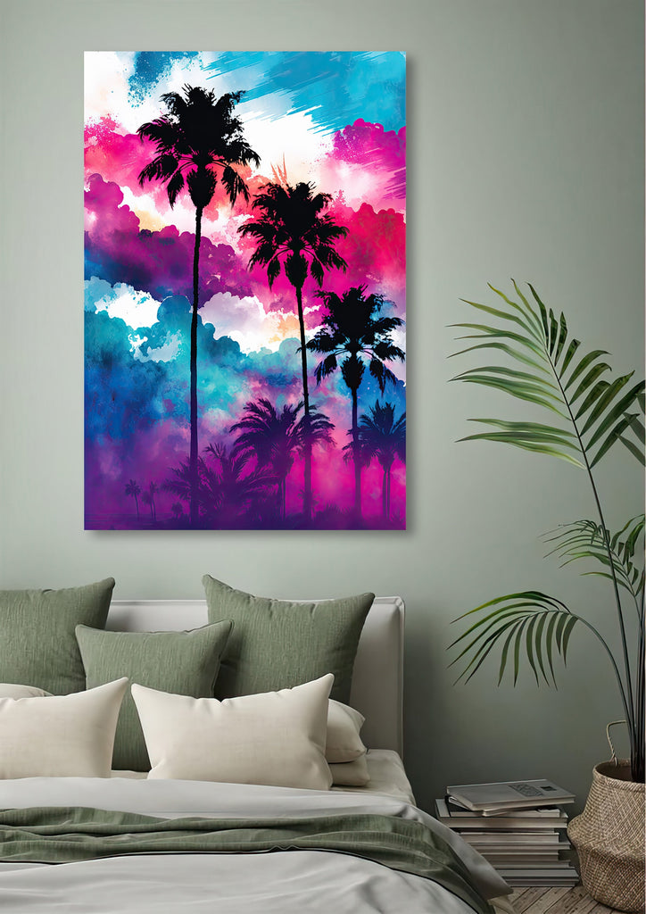 Palm Tree Sunset Art Print Watercolor Coastal Wall Art Nature Inspired Gift Tropical Beach House Home Decor