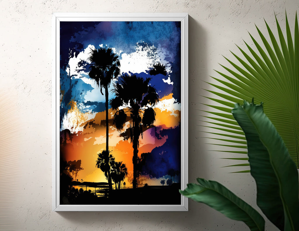 Palm Tree Sunset Art Print Watercolor Coastal Wall Art Nature Inspired Gift Tropical Beach House Home Decor