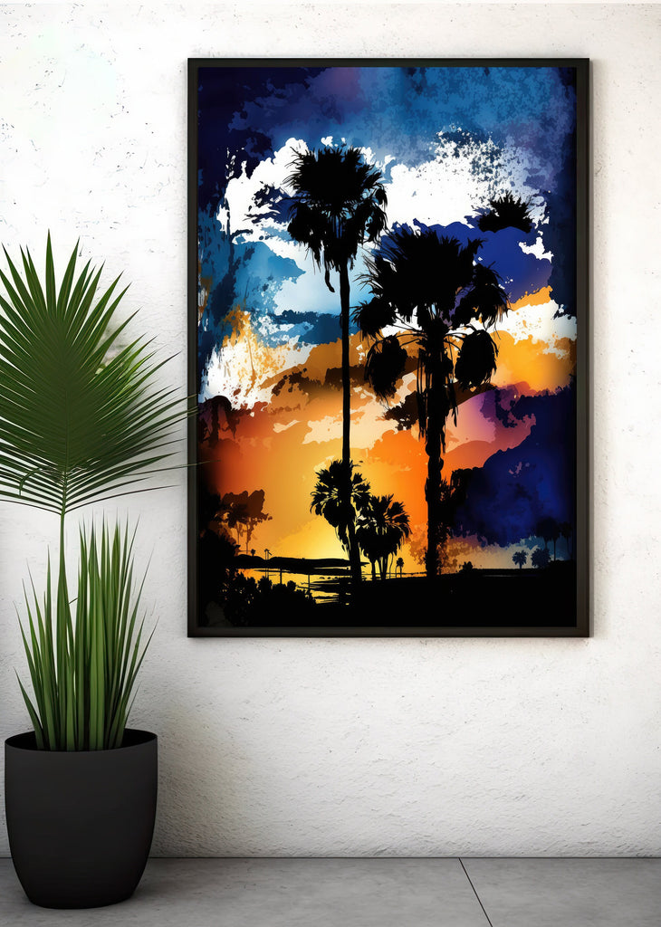 Palm Tree Sunset Art Print Watercolor Coastal Wall Art Nature Inspired Gift Tropical Beach House Home Decor