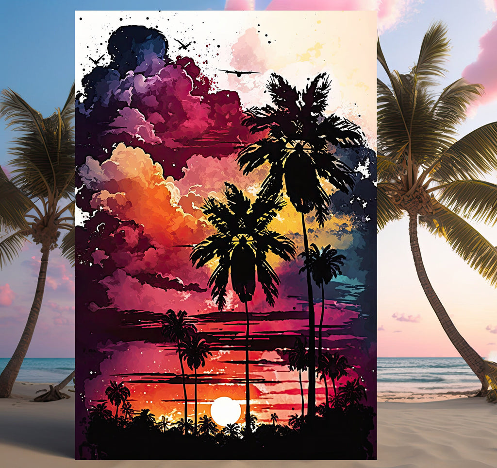 Palm Tree Sunset Art Print Watercolor Coastal Wall Art Nature Inspired Gift Tropical Beach House Home Decor