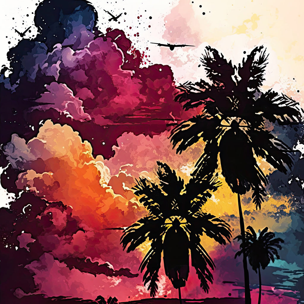 Palm Tree Sunset Art Print Watercolor Coastal Wall Art Nature Inspired Gift Tropical Beach House Home Decor