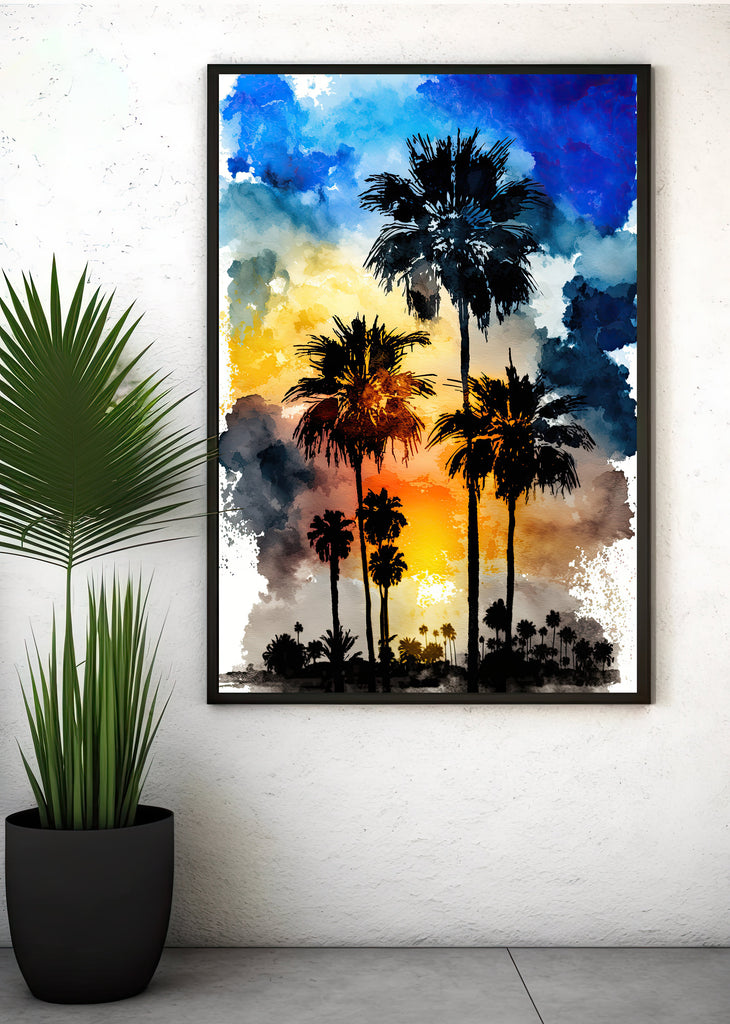 Palm Tree Sunset Art Print Watercolor Coastal Wall Art Nature Inspired Gift Tropical Beach House Home Decor