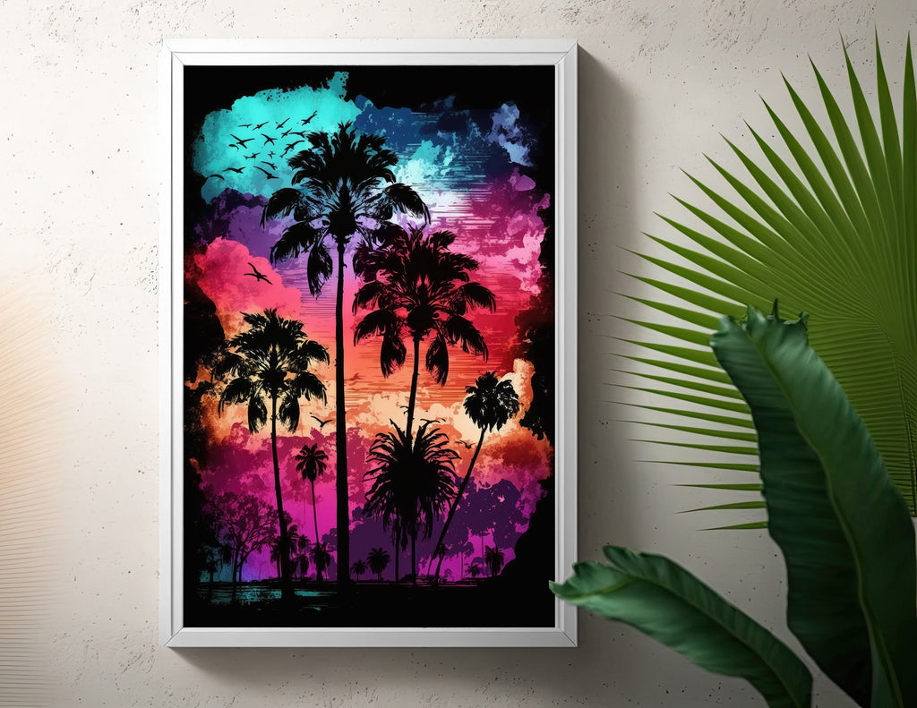 Palm Tree Sunset Art Print Watercolor Coastal Wall Art Nature Inspired Gift Tropical Beach House Home Decor