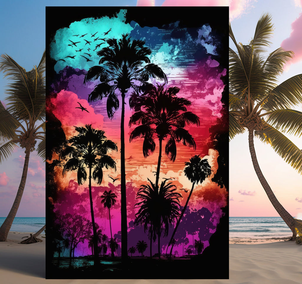 Palm Tree Sunset Art Print Watercolor Coastal Wall Art Nature Inspired Gift Tropical Beach House Home Decor