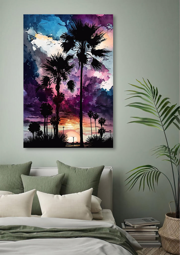 Palm Tree Sunset Art Print Watercolor Coastal Wall Art Nature Inspired Gift Tropical Beach House Home Decor