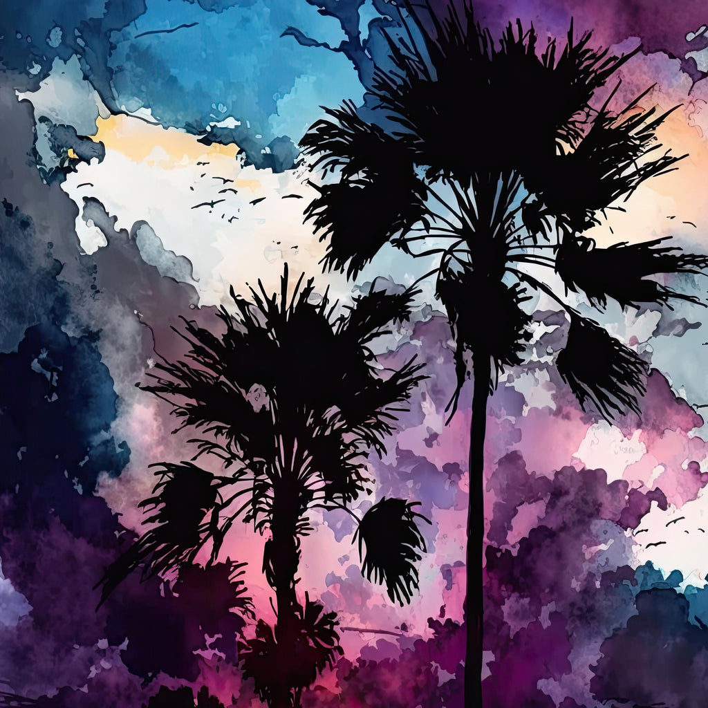 Palm Tree Sunset Art Print Watercolor Coastal Wall Art Nature Inspired Gift Tropical Beach House Home Decor