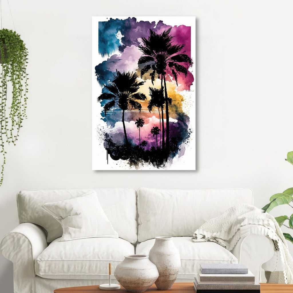 Palm Tree Sunset Art Print Watercolor Coastal Wall Art Nature Inspired Gift Tropical Beach House Home Decor