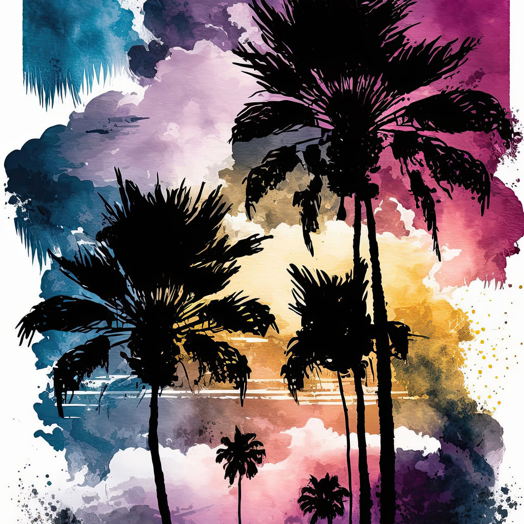 Palm Tree Sunset Art Print Watercolor Coastal Wall Art Nature Inspired Gift Tropical Beach House Home Decor