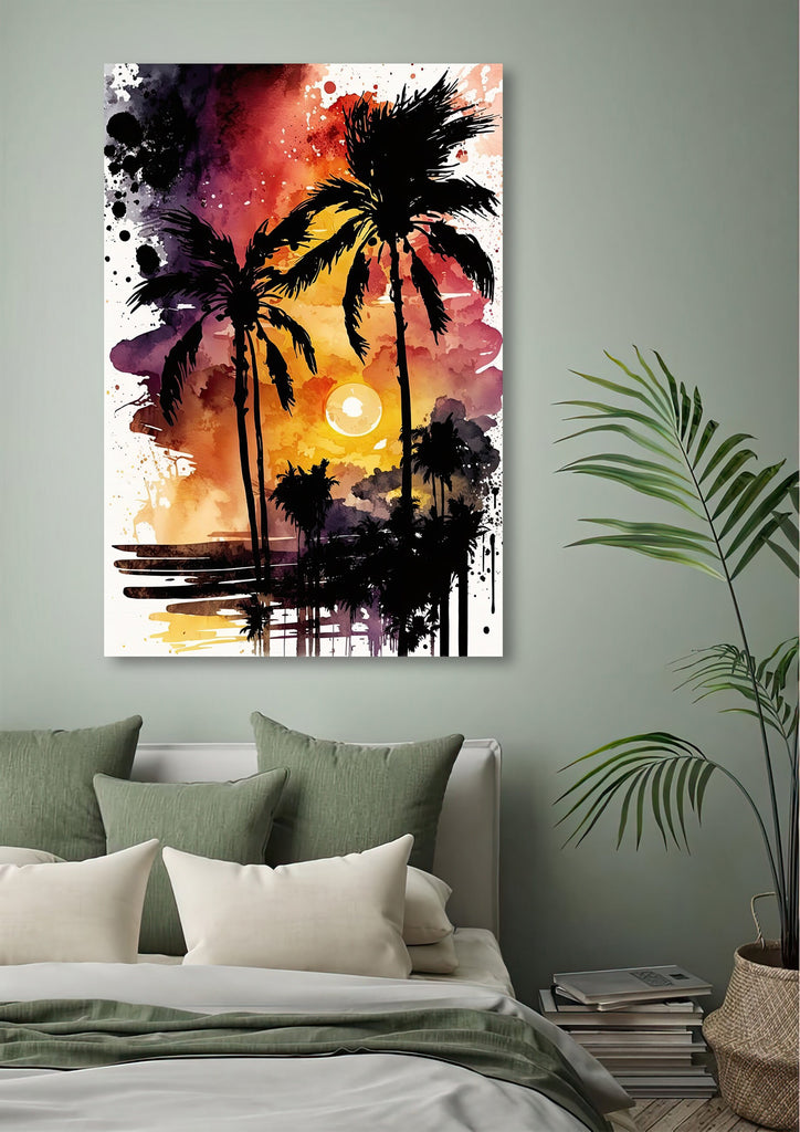 Palm Tree Sunset Art Print Watercolor Coastal Wall Art Nature Inspired Gift Tropical Beach House Home Decor