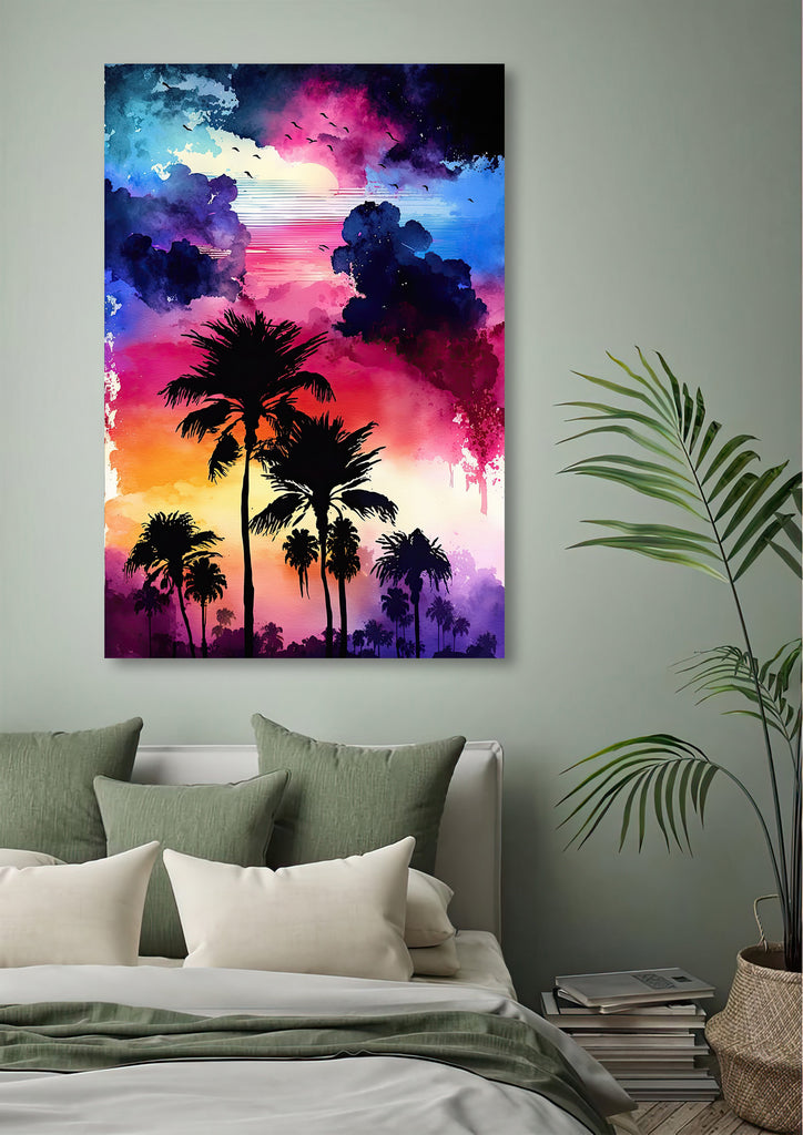 Palm Tree Sunset Art Print Watercolor Coastal Wall Art Nature Inspired Gift Tropical Beach House Home Decor