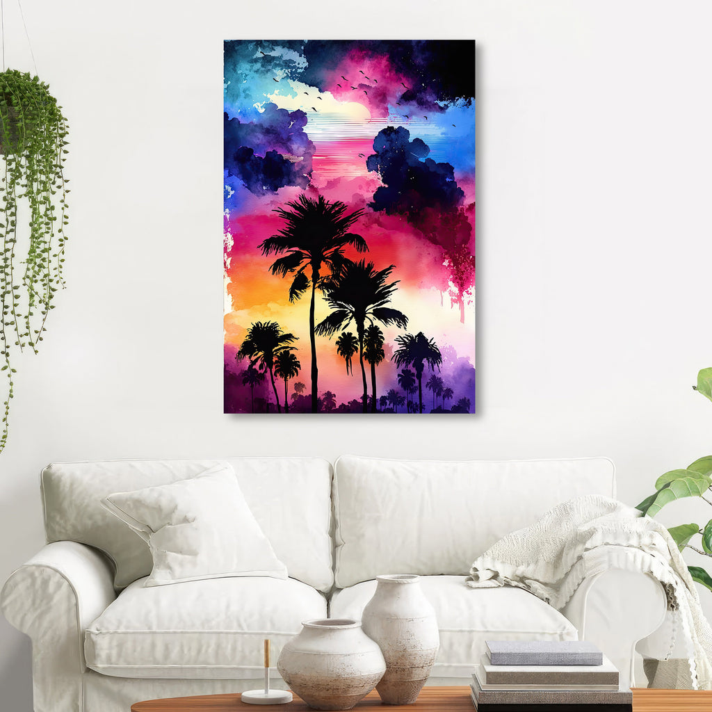 Palm Tree Sunset Art Print Watercolor Coastal Wall Art Nature Inspired Gift Tropical Beach House Home Decor