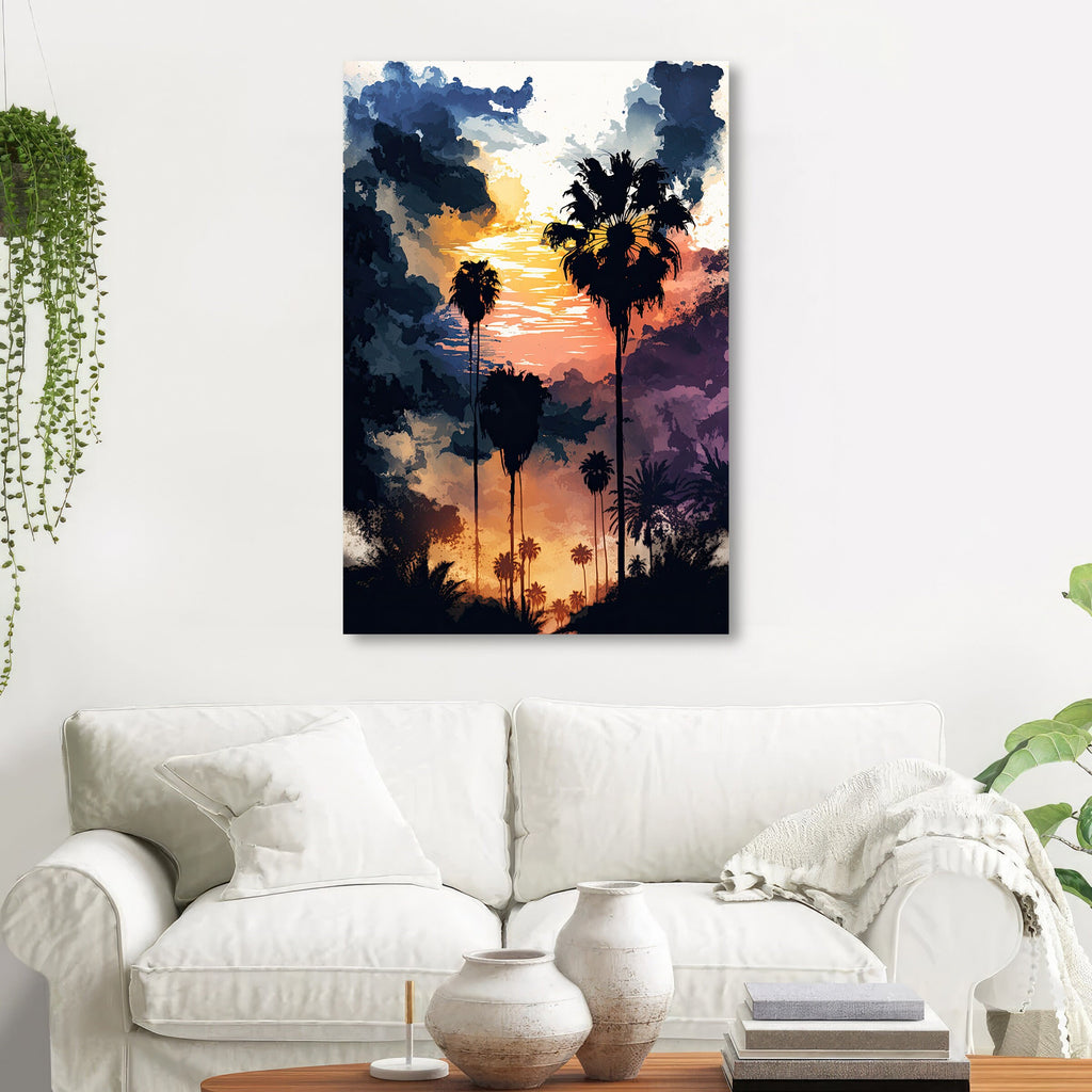 Palm Tree Sunset Art Print Watercolor Coastal Wall Art Nature Inspired Gift Tropical Beach House Home Decor