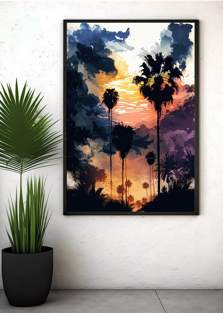 Palm Tree Sunset Art Print Watercolor Coastal Wall Art Nature Inspired Gift Tropical Beach House Home Decor