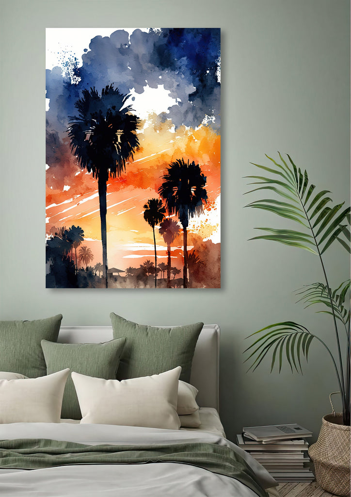 Palm Tree Sunset Art Print Watercolor Coastal Wall Art Nature Inspired Gift Tropical Beach House Home Decor