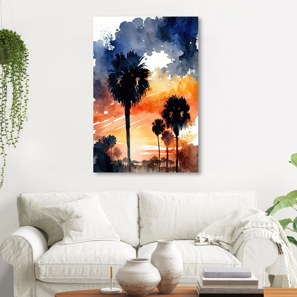 Palm Tree Sunset Art Print Watercolor Coastal Wall Art Nature Inspired Gift Tropical Beach House Home Decor