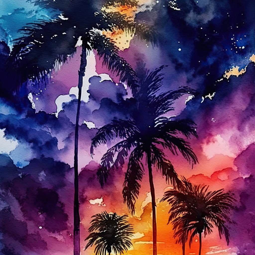 Palm Tree Sunset Art Print Watercolor Coastal Wall Art Nature Inspired Gift Tropical Beach House Home Decor